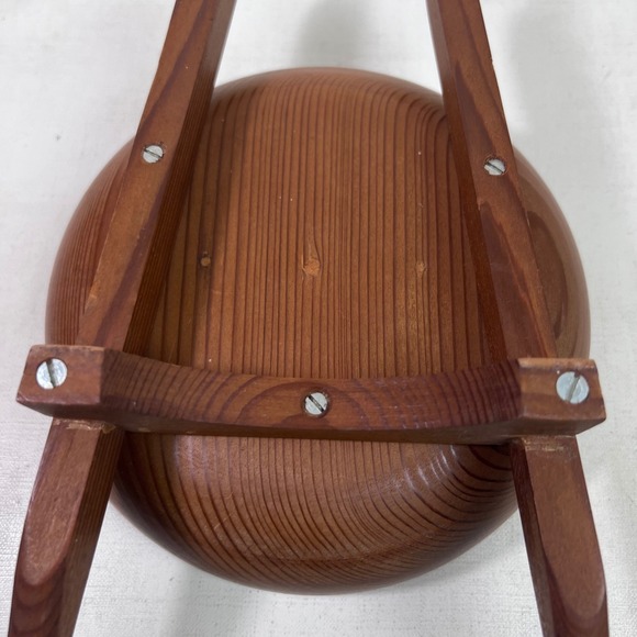 Vintage Wood Wooden Barrel Bowl With Handles Wheelbarrow Mid Century Modern - Picture 7 of 13